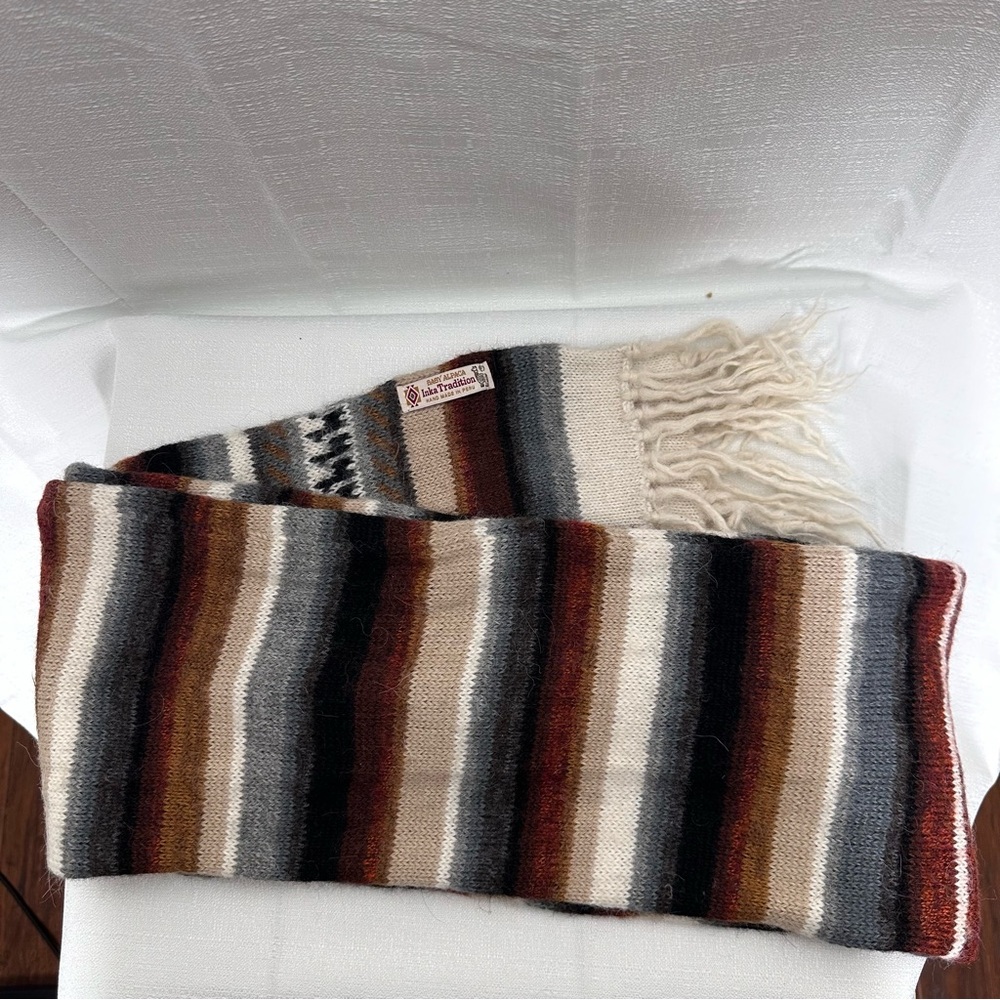 Inka tradtions baby alpaca handmade scarf striped bohemian fringe neural casual